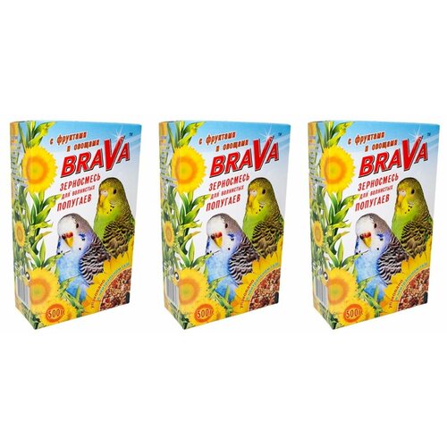 BraVa Корм сухой для волнистых попугаев Фрукты+овощи, 500 г, 3 уп pinny pinny зерновая смесь для волнистых попугаев 1 кг