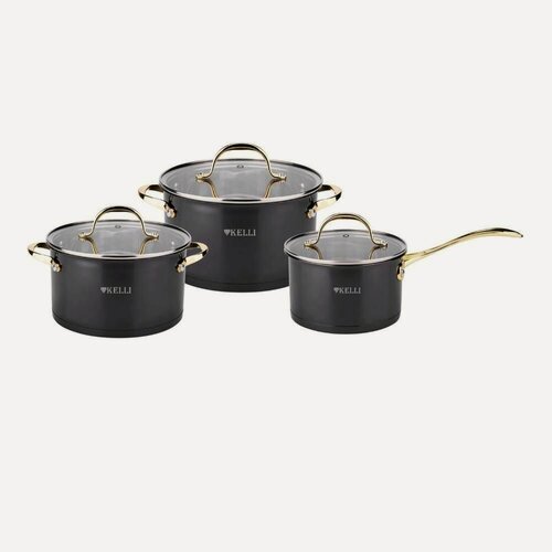 Изображение товара Набор кастрюль и ковша с крышками из нержавеющей стали 2 2,6 и 3,6 литров