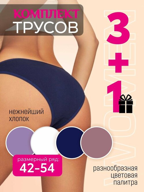 Трусы , 4 шт., размер 42-44, фиолетовый, бежевый, белый, синий