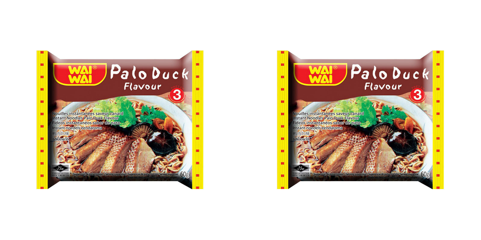 Wai wai Лапша быстрого приготовления Со вкусом утки, 60 г, 2 шт