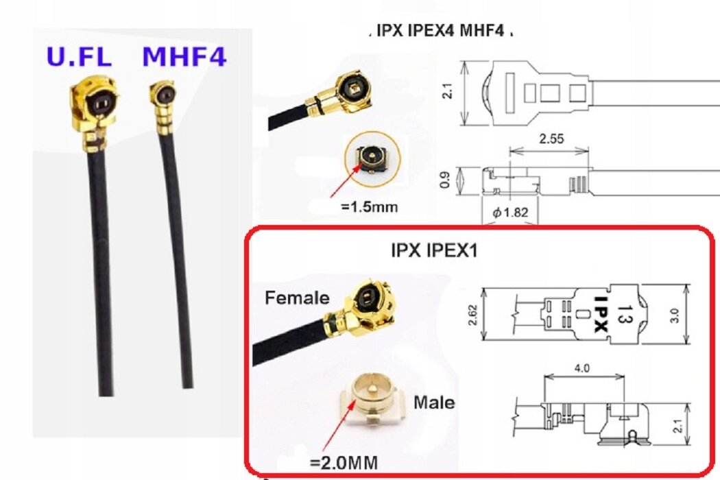 Антенный адаптер (Пигтейл) MHF4 (IPEX4)-SMA-Female,20 см, компплект 2 шт.