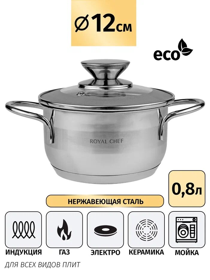 Кастрюля с крышкой 08 л. Диаметр 12 см. Нержавеющая сталь.