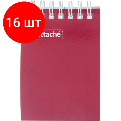 Комплект 16 штук, Блокнот на спирали А7 60л. ATTACHE, бордо, блок 60г, обложка 215г