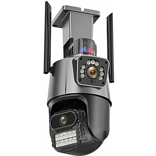 двойная уличная поворотная камера видеонаблюдения 4g камера sd слот цветная встроенная сирена ночное видение датчик движения Двойная уличная камера видеонаблюдения , wifi, sd-слот, цветная встроенная сирена, ночное видение, датчик движения