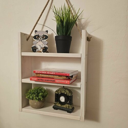 Полка настенная деревянная на веревке навесная прямая 45х37х12см