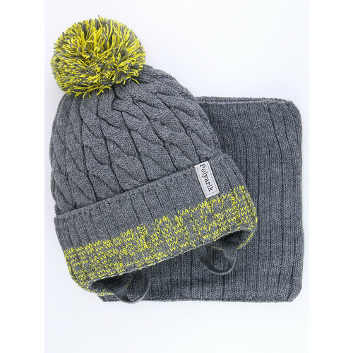 фото Шапка бини поляярик, размер 52-54, серый, черный