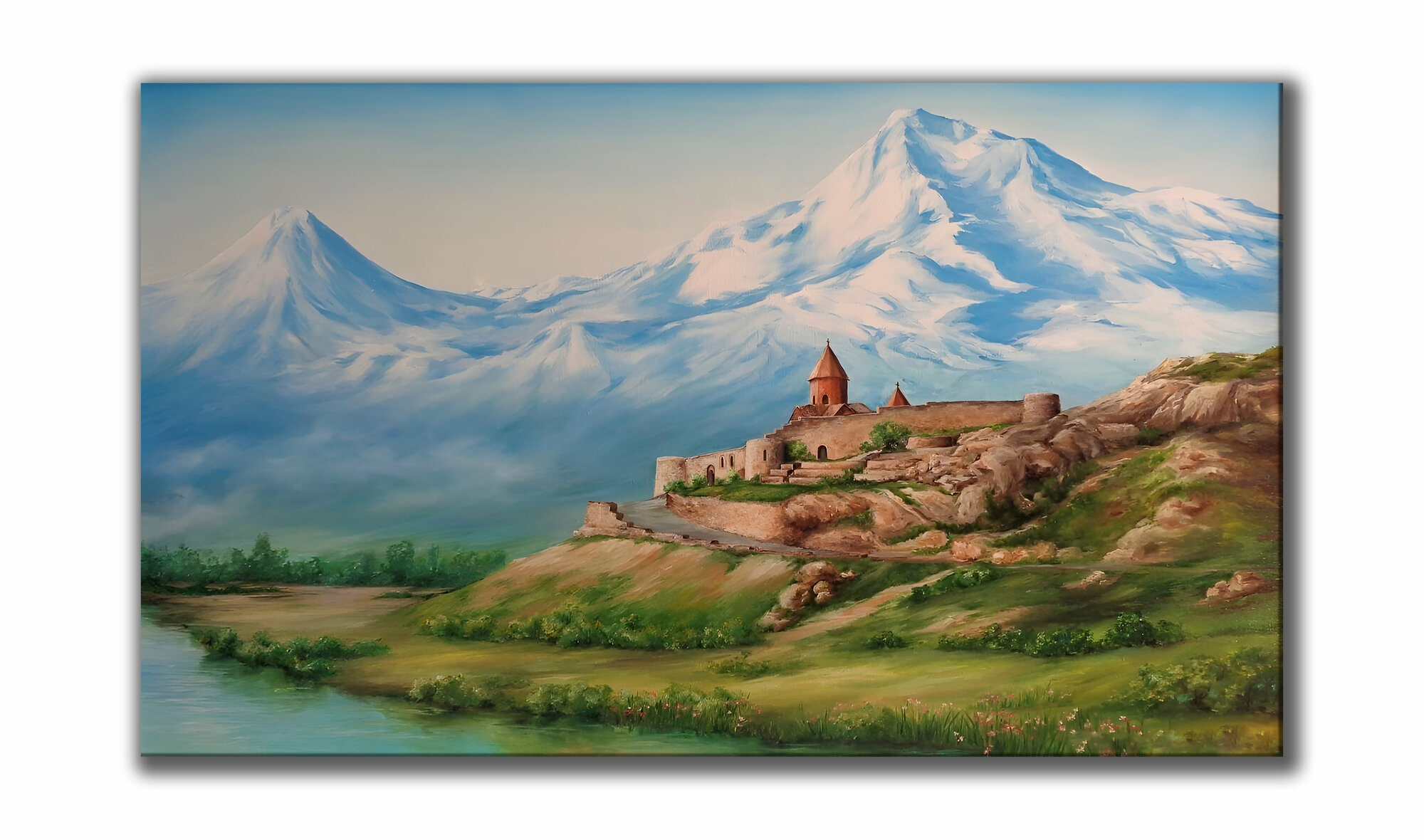 Картина для интерьера на холсте «Хор Вирап, гора Арарат» 50х84, холст натянут на подрамник