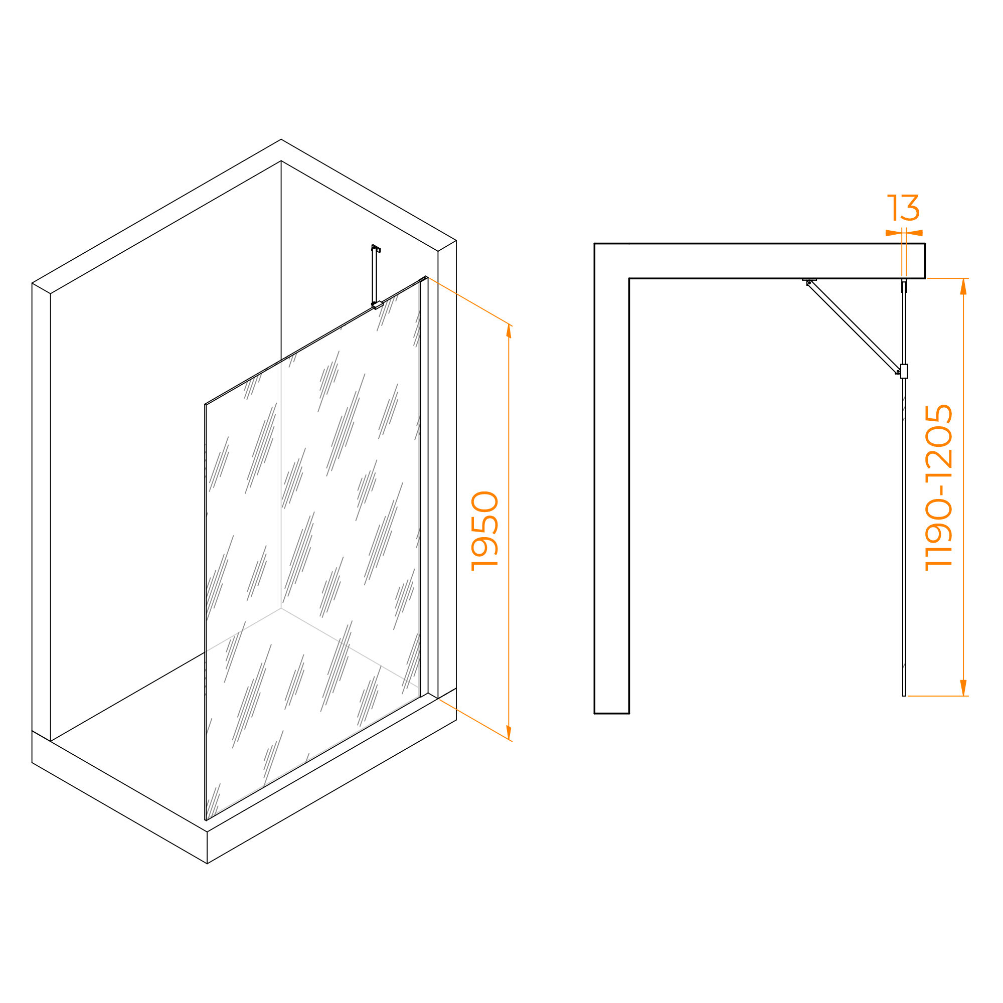 Душевая перегородка RGW Walk In WA-110 120х195 профиль хром, стекло прозрачное - фото №7