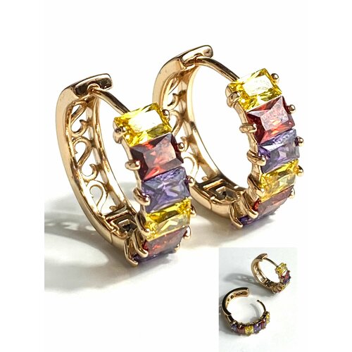 Серьги Florento кристалл размер 20 мм желтый фиолетовый золотой красный 1199₽