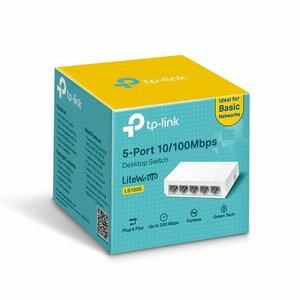 TP-Link TL-LS1005 5-портовый 10/100 Мбит/с неуправляемый коммутатор, 5 портов RJ45 10/100 Мбит/с