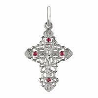 Серебряный крестик с натуральными рубинами Размер: 24*16 мм Вес изделия: 1,38 г Покрытие: родий Количество камней:  ...
