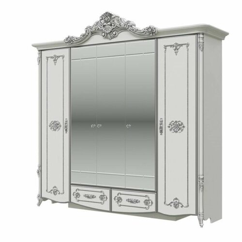 Шкаф 5-ти дверный (2470х640х2400)мм Белый глянец с золотом/серебром, МДФ, ручная роспись