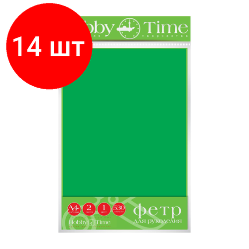 Комплект 14 упаковок, Фетр 4мм, 530 г/м. кв, ф. а4, 19.5х28.8см, 2 листа (зеЛеный),2-156/09 комплект 12 упаковок фетр 4мм 530 г м кв ф а4 19 5х28 8см 2 листа черный 2 156 14