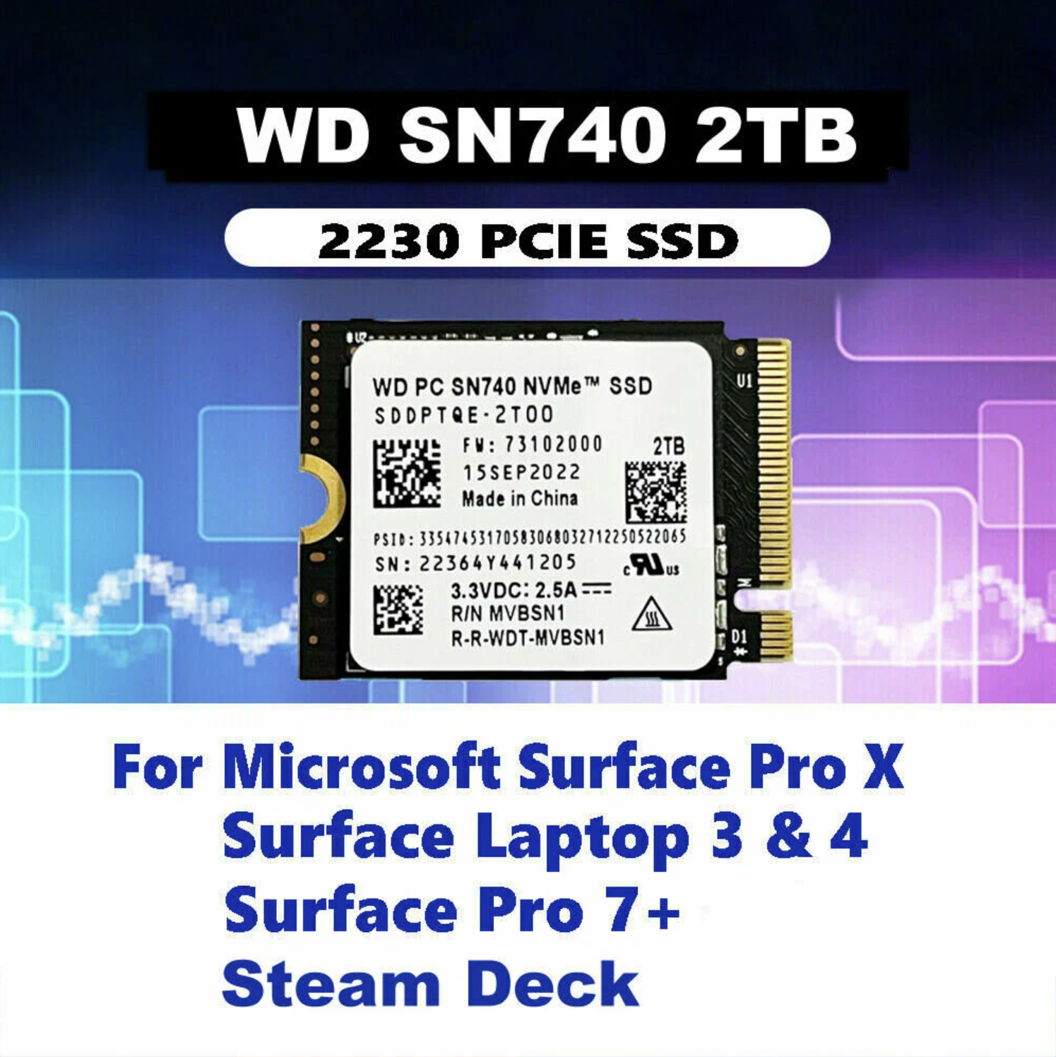 2 ТБ Внутренний SSD диск PCIe 4.0x4 NVME Internal SSD (WD PC SN740 M.2 2230), ssd для steam deck совместимый