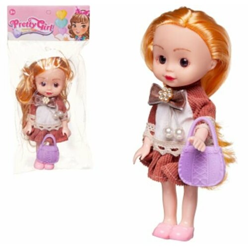 Кукла Junfa Pretty Girl, 16 см, в бело-коричневом платье, с сумочкой, в пакете