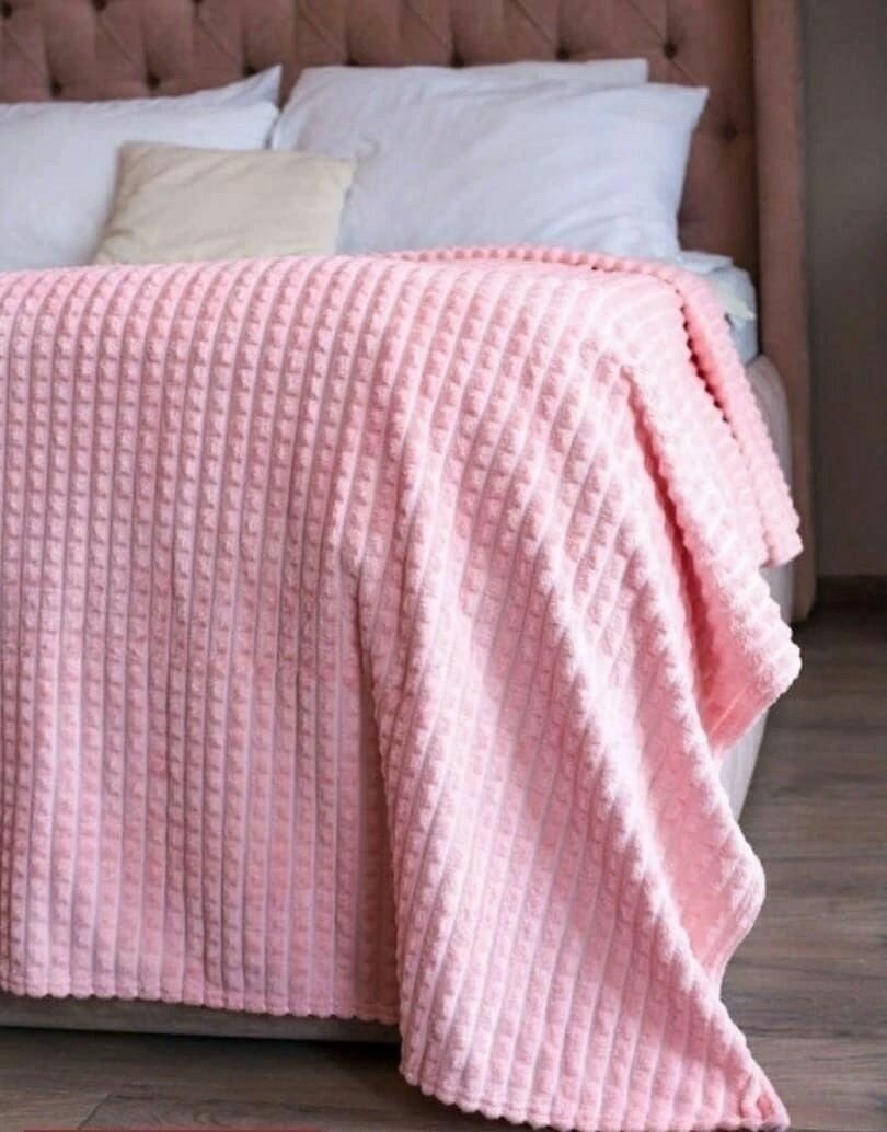 фото Плед-покрывало "Кубики" 200x220см, пудровый роз, велсофт