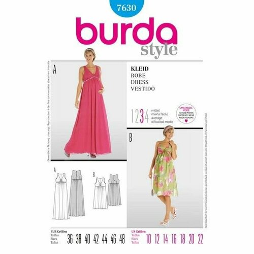 Выкройка Burda 7630-Платье для будущей мамы выкройка burda 7164 вечернее платье туника для будущей мамы