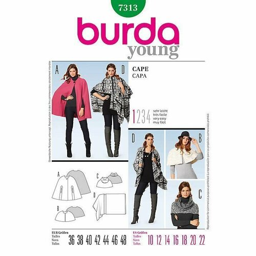 Выкройка Burda 7313 - Накидка выкройка burda 9340 накидка пончо