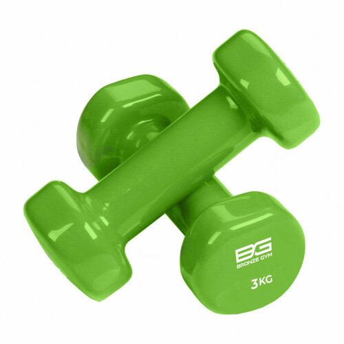 Гантели для фитнеса виниловые Bronze Gym 3 кг, 2 шт, зеленые