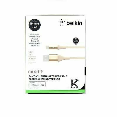 Кабель Belkin Mixit DuraTek Kevlar USB 8 pin Lightning для Apple iPhone 5 5S SE 6 6 Plus 6S 7 8 X (10) Xr Xs Max / 11 11 Pro 12 Mini 13 Pro Max SE 2022/14/iPad/iPod/AirPods 1.2 м Нейлон Золотой (Gold)