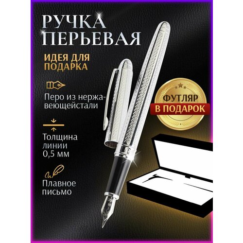 Ручка перьевая металлическая подарочная в футляре праздник