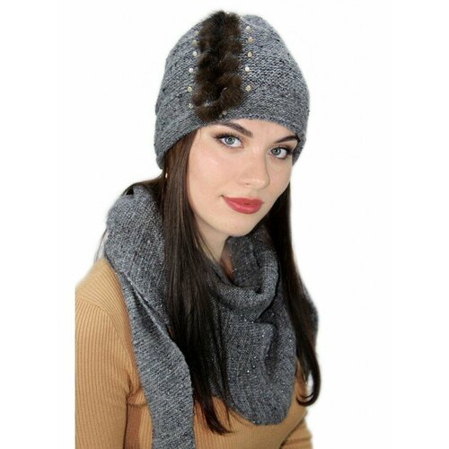 фото Шапка lemmex комплект "алвета" косынка, размер 57-58, серый