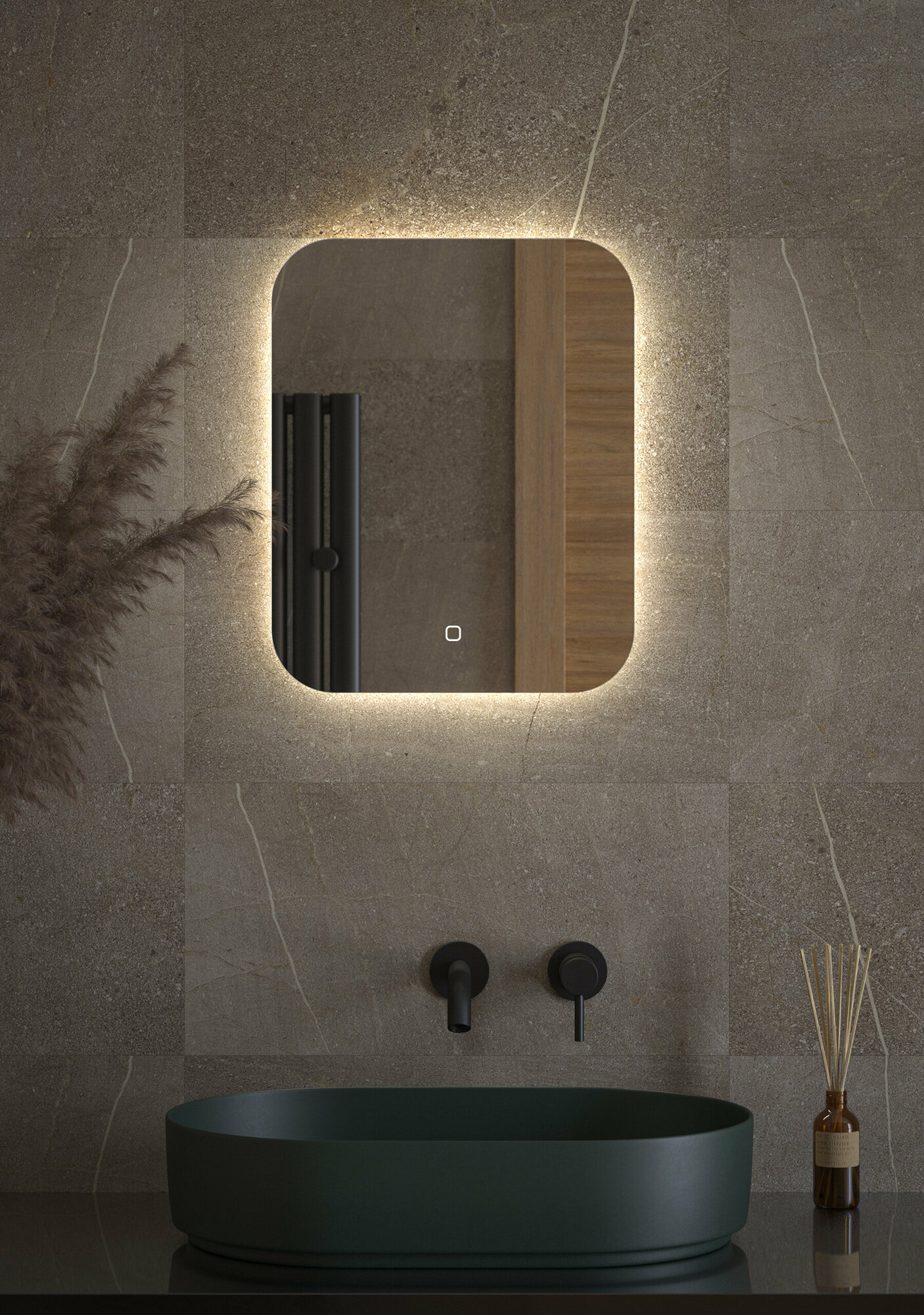 Зеркало с LED-подсветкой 40x50 см (Сенсорный выключатель) (Нейтральный белый свет) DEFESTO OPTI DF 2801S