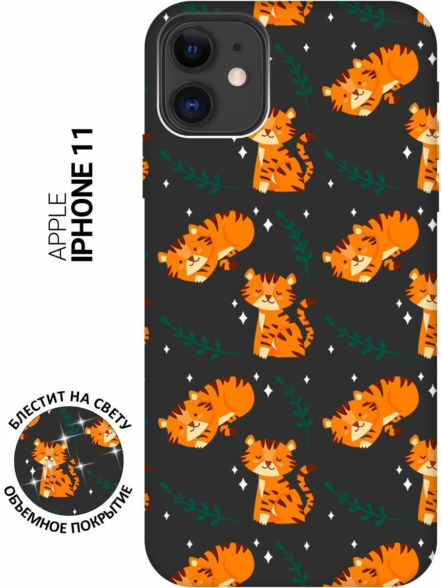 Силиконовый чехол на Apple iPhone 11 / Эпл Айфон 11 с рисунком "Tigers" Soft Touch черный