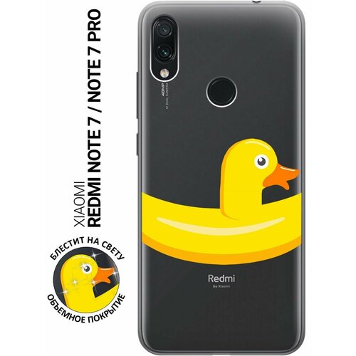 Силиконовый чехол на Xiaomi Redmi Note 7, Note 7 Pro, Сяоми Редми Ноут 7, Ноут 7 Про с 3D принтом Duck Swim Ring прозрачный чехол книжка на xiaomi redmi note 10 pro сяоми редми ноут 10 про с 3d принтом duck swim ring синий