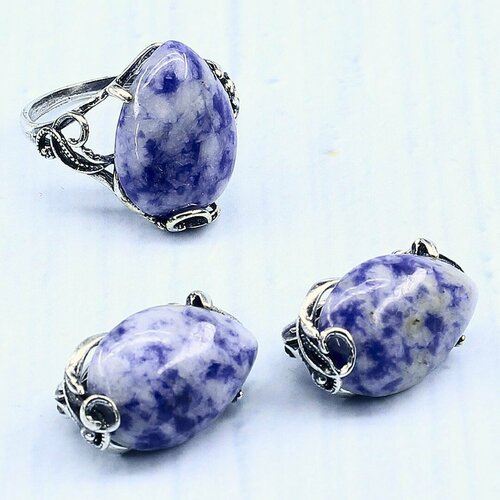 Комплект бижутерии: серьги, кольцо, содалит, размер кольца 19, голубой