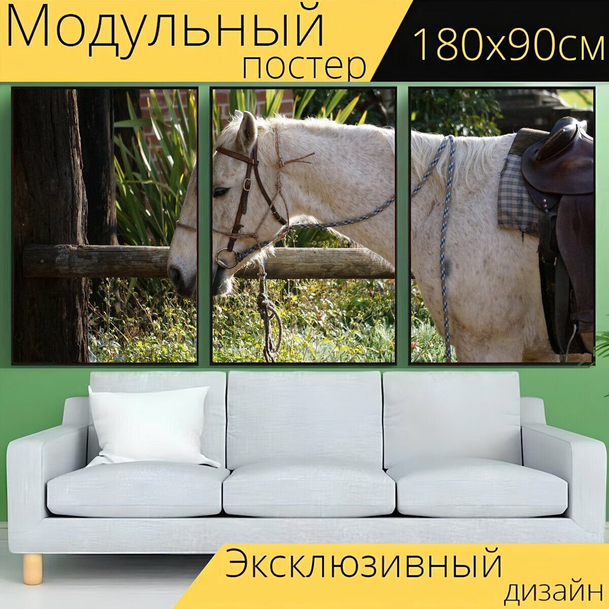 Модульный постер "Лошадь, стабильный, животное" 180 x 90 см. для интерьера