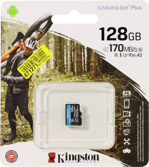 Карта памяти microSDXC UHS-I U3 KINGSTON Canvas Go! Plus 128 ГБ, 170 МБ/с, Class 10, , 1 шт. - фото №18