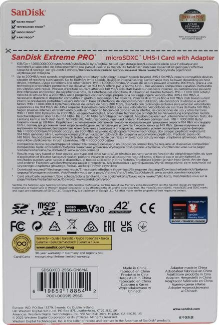 Карта памяти Sandisk Extreme Pro microSDXC 512GB + SD Adapter + Rescue Pro Deluxe 200MB/s - фото №14
