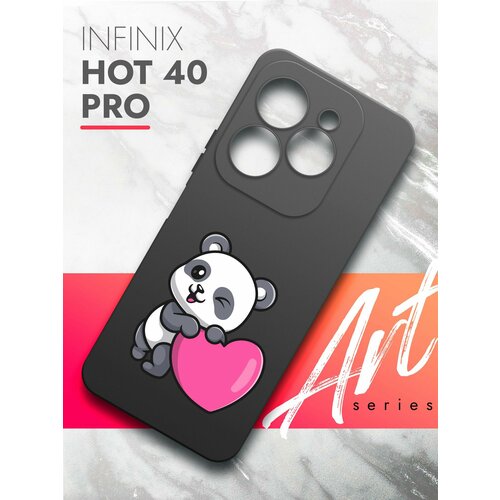 Чехол на Infinix HOT 40 Pro (Инфиникс Хот 40 Про) черный матовый силиконовый с защитой (бортиком) вокруг камер, Brozo (принт) Панда Сердце чехол книжка для infinix hot 40 infinix hot 40 pro c магнитной застежкой инфиникс хот 40 хот 40 про c отделением под карты синяя