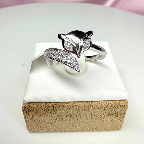 фото Кольцо xuping jewelry кольцо "серебристая лиса" с цирконами, циркон, безразмерное, серебряный