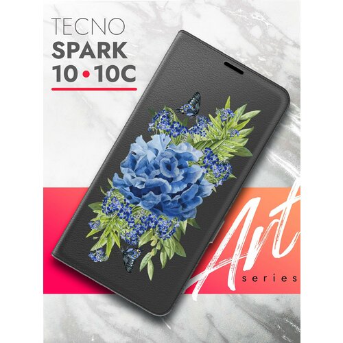 Чехол на Tecno Spark 10/ 10C (Техно Спарк 10/10С) черный книжка эко-кожа с функцией подставки и магнитами Book case, Brozo (принт) Синий Колокольчик чехол на tecno spark 10 10c техно спарк 10 10с черный книжка эко кожа с функцией подставки и магнитами book case brozo принт корги в пончике