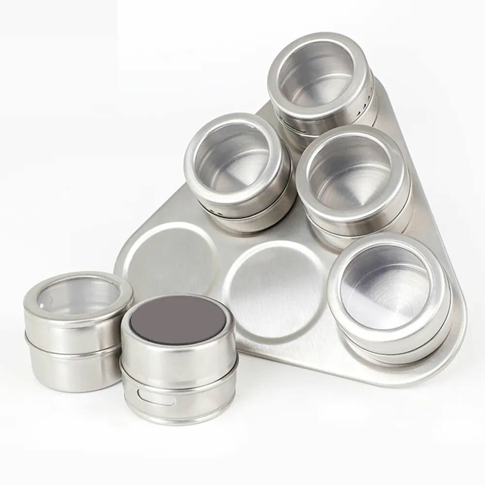 Набор магнитных баночек для специй 6 предметов / солонка / баночки для сыпучих продуктов / емкость для хранения приправ
