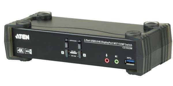 Переключатель KVM ATEN CS1922M-AT-G KVM+Audio+USB 3.0, 1 user USB+DP => 2 cpu USB+DP, со шнурами DP 2x1.5м.+USB 2х1.8м.