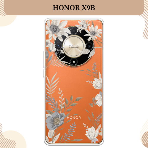 Силиконовый чехол Цветы сепия на Honor X9B / Хонор X9B, прозрачный силиконовый чехол на honor x9b хонор x9b сиреневые цветы акварель