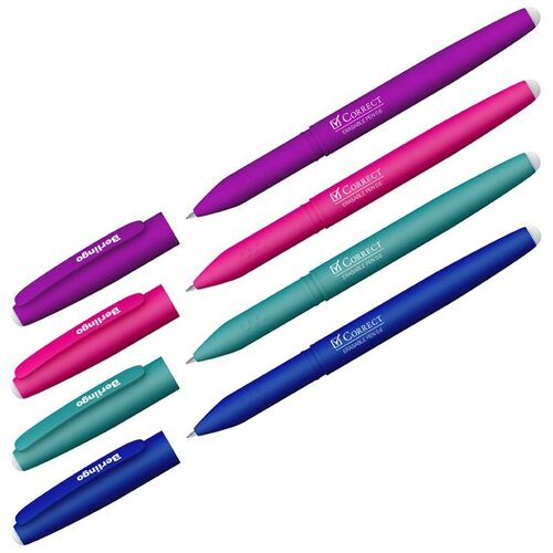 Ручка гелевая стираемая Berlingo Correct синяя, 0,6мм, прорезин. корпус (4 шт) ручка гелевая berlingo correct синяя 0 6мм стираемая cgp 60915
