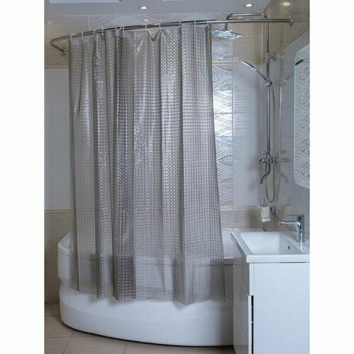 Штора для ванной 180х180см 3D Галька черный PEVA