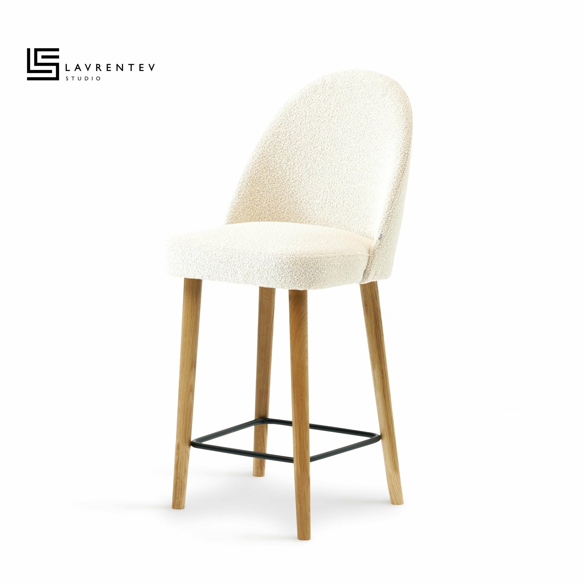 фото Стул полубарный для кухни Fusion mini 1 высота 60 см, на белых деревянных ножках, велюр цвет светло-серый Lavrentev Studio