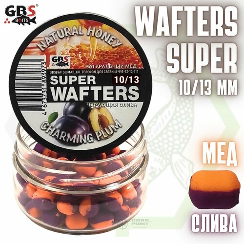 Вафтерсы GBS SUPER WAFTERS Natural Honey - Charming Plum 10/13мм / Бойлы нейтральной плавучести Мед - Чарующая слива бойлы нейтральной плавучести ffem jam wafters super plum 10x13mm