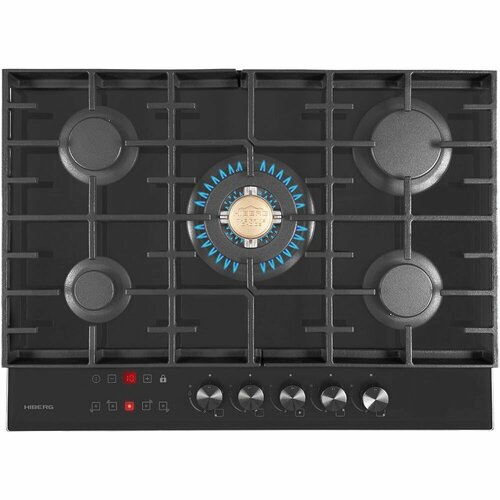 Газовая варочная поверхность HIBERG VM 7155 B 5 конфорок электророзжиг газ-контроль таймер 2 комплекта ручек черный 7415000₽