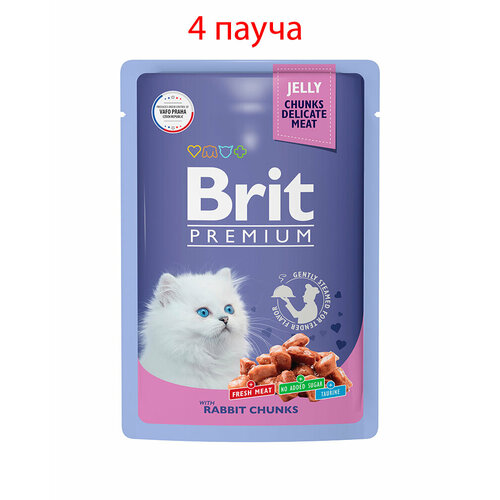 brit premium полнорационный влажный корм для кошек с цыпленком кусочки в желе в паучах 85 г Пауч Brit Premium для котят кролик в желе 85гр, 4шт