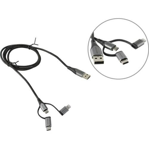 Кабель интерфейсный Vention 3 в 1 USB 2.0 AM/Micro-B, USB-C, Lightning M - 1м. черный - фото №15