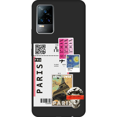 Матовый Soft Touch силиконовый чехол на Vivo V21e / Виво В21е с 3D принтом Paris Stickers черный матовый soft touch силиконовый чехол на vivo v21e виво в21е с 3d принтом grand cat черный
