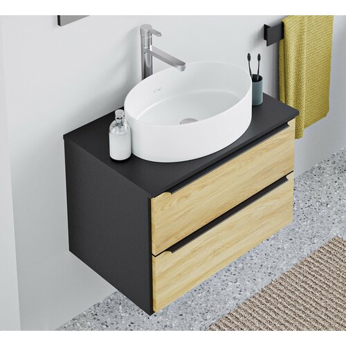 Тумба с раковиной подвесная Мальта 85, черный дуб (раковина Ovale, смеситель, выпуск)