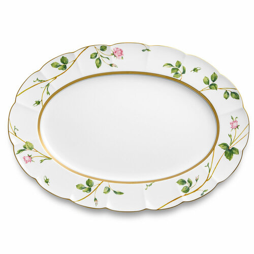 Блюдо овальное из костяного фарфора, 38.2 см, белый/декор, серия Цветущая роза, Narumi, NAR-51220-1167