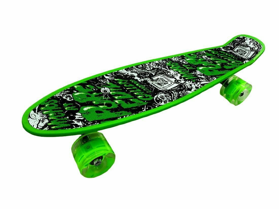 Пенниборд Penny board скейтборд детский 55x15 см, высокопрочный пластик, колеса светящиеся, салатовый